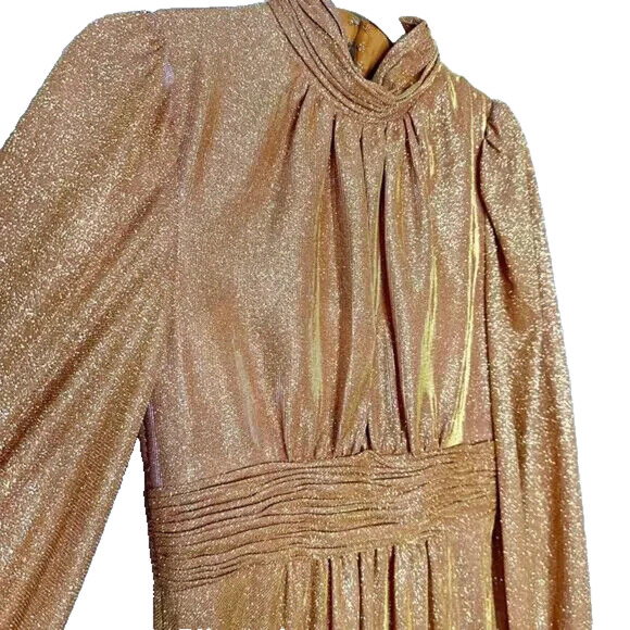 NWT Mac Duggal 11248 Draped‎ Glitter Fabric High Neck Gown 8 RUST - Picture 6 of 7